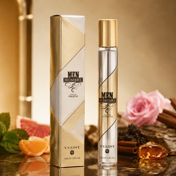 Parfum Bărbat Men Hombre 35 ml V.V. Love, Apă de Toaletă, Inspirat de 1 Million Rabanne, Aromă Cald Condimentată cu Mandarină Sângerie, Grapefruit, Mentă, Scorțișoară, Trandafir, Ambră, Pielărie, Note Lemnoase și Paciuli Indian