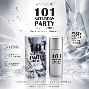 Parfum Bărbat V.V. Love 101 Saturday Party Eau de Toilette 30 ml, Inspirat din Carolina Herrera 212 VIP Men, Aromă Fresh, Aromatică și Lemnoasă - Img 7