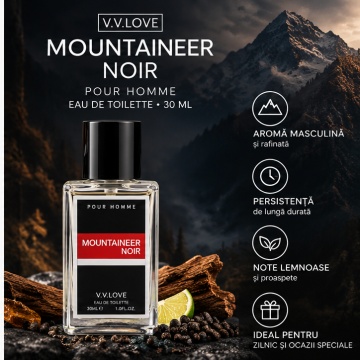 Parfum Barbati V.V.Love Mountaineer Noir Pour Homme, Eau de Toilette EDT, 30 ml, Lemnos, Fresh, Persistent, Elegant, Spray, Format Compact, pentru Zi si Seara - Img 3