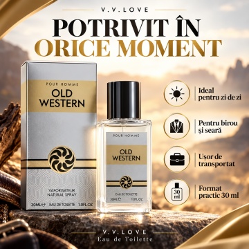 Parfum Barbati V.V.Love Old Western Pour Homme, Eau de Toilette EDT, 30 ml, Aroma Masculina, Stil Clasic, Elegant, Spray, Format Compact, pentru Zi si Seara - Img 3