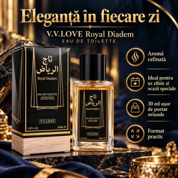 Parfum Barbati V.V.Love Royal Diadem, Eau de Toilette EDT, 30 ml, Aroma Masculina Eleganta, Spray, Design Negru-Auriu, Format Compact, pentru Zi si Seara - Img 3