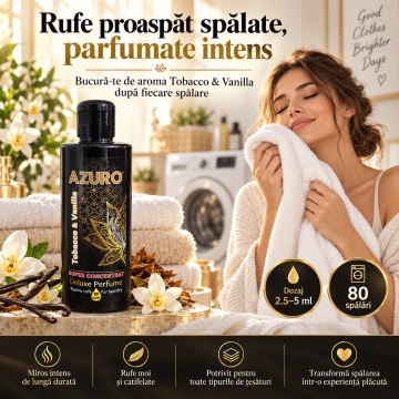 Parfum Concentrat pentru Rufe Azuro Tobacco & Vanilla, până la 80 Spălări, Aromă Caldă și Intensă, pentru Spălare Automată și Manuală, 200 ml - Img 3