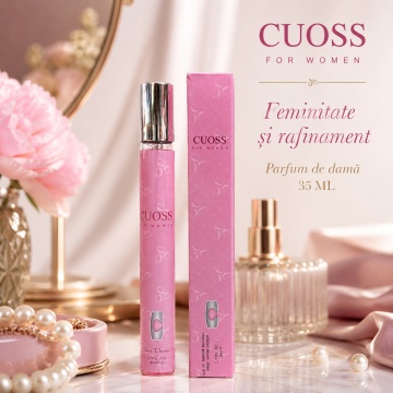 Parfum Cuoss For Women 35 ml, Apă de Parfum Damă, Aromă Fructat Florală Fresh și Feminină, Format Compact, Note de Bergamotă, Măr Verde, Mandarină, Căpșună, Piersică, Bujor, Iasomie, Mosc și Cedru - Img 7