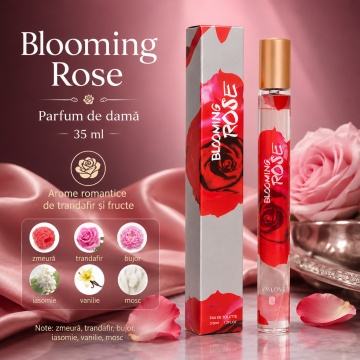 Parfum Damă Blooming Rose 35 ml V.V. Love, Apă de Toaletă, Inspirat de Lancôme Trésor Midnight Rose, Aromă Floral Fructată cu Zmeură, Trandafir, Coacăze, Piper Roz, Bujor, Iasomie, Vanilie, Mosc și Cedru de Virginia - Img 2