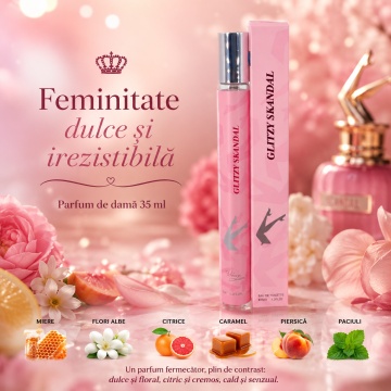 Parfum Damă Glitzy Skandal 35 ml V.V. Love, Apă de Parfum, Inspirat de Scandal Jean Paul Gaultier, Aromă Dulce Florală cu Miere, Portocală Sângerie, Mandarină, Gardenie, Iasomie, Caramel și Paciuli - Img 2