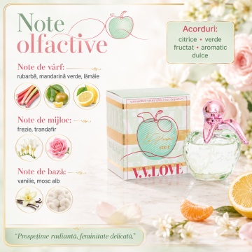 Parfum Damă V.V. Love La Pomme Verte Eau de Parfum 30 ml, Inspirat din Nina Ricci Bella, Aromă Fresh, Verde și Fructată - Img 3
