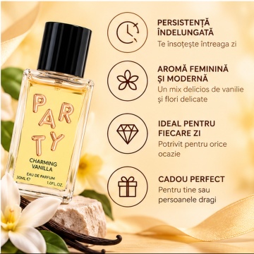 Parfum Dama VV Love Party Charming Vanilla, Eau de Parfum EDP, 30 ml, Persistent, Dulce Vanilat, Floral-Gurmand, cu Mosc, pentru Zi si Seara - Img 3