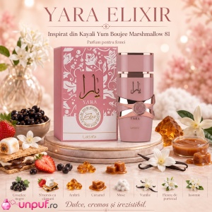 Parfum Lattafa Yara Elixir 100 ml, Apă de Parfum Damă, Aromă Dulce Gourmandă Ambra Vanilat, Note de Coacăze Negre, S’Mores cu Căpșuni, Caramel, Mosc și Vanilie - Img 11