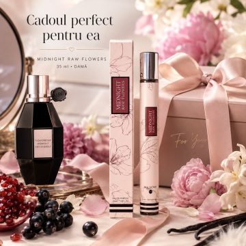 Parfum Midnight Raw Flowers 35 ml, Apă de Parfum Damă, Aromă Fructat Florală, Dulce și Moscată, Format Compact, Note de Coacăze Negre, Rodie, Iasomie de Noapte, Bujor, Mosc Alb și Vanilie - Img 3