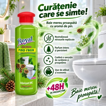 Parfum Superconcentrat WC Royal Air Fresh Pino Fresh, Parfum Ambiental Intens cu Aromă Fresh de Pin, cu Picurător, Fabricat în România, 250 ml - Img 3
