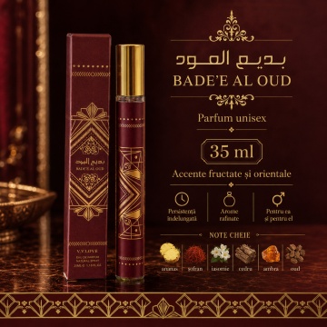 Parfum Unisex Arăbesc Bade’e Al Oud 35 ml V.V. Love, Apă de Parfum, Inspirat de Bade’e Al Oud Sublime Lattafa, Aromă Fructată Orientală cu Măr, Lici, Trandafir, Prune, Iasomie, Mușchi, Vanilie și Paciul - Img 7
