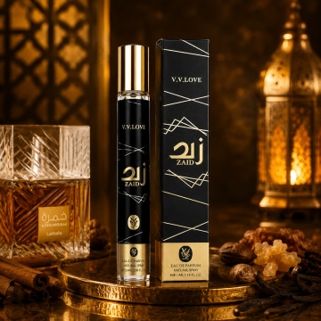 Parfum Unisex Arăbesc Zaid 35 ml V.V. Love, Apă de Toaletă, Inspirat de Khamrah Lattafa, Aromă Dulce Cald Condimentată cu Scorțișoară, Nucșoară, Bergamotă, Curmale, Pralină, Tuberoză, Vanilie, Tonka, Lemn Ambrat și Smirnă