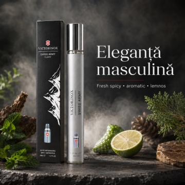 Parfum Victorinox Swiss Army Classic 35 ml, Apă de Parfum Bărbat, Aromă Fresh Aromatică și Lemnoasă, Format Compact, Note de Mentă, Bergamotă, Yuzu, Ghimbir, Lavandă, Rozmarin, Cedru, Mosc și Ambră - Img 4