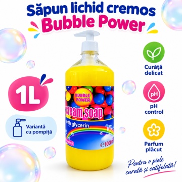 Săpun Lichid Cremos Cloret Bubble Gum cu Pompiță, pentru Mâini, cu Glicerină, pH Control, Curățare Delicată și Parfum Dulce, 1 L