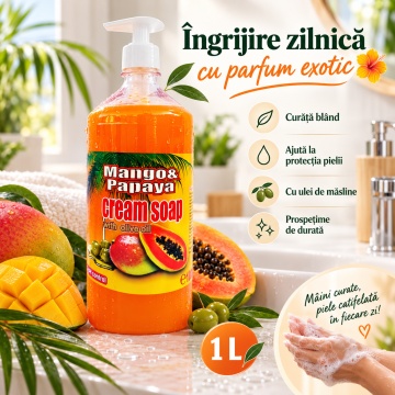 Săpun Lichid Cremos Cloret Mango Papaya cu Pompiță – 1 L - Img 3
