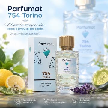 Set Apa de parfum Parfumat 754 Torino, Unisex, 50 ml si Gentuta cosmetice - Img 6