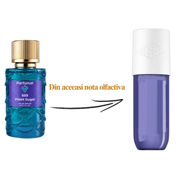 Set Apa de parfum Parfumat 859 Violet Sugar, Unisex, 50 ml si Gentuta cosmetice - Img 2