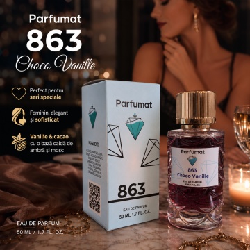 Set Apa de parfum Parfumat 863 Choco Vanille, Dama, 50 ml si Gentuta cosmetice - Img 5