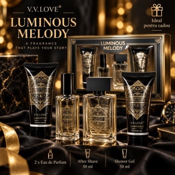 Set Cadou Bărbați V.V. Love Luminous Melody 4 Piese, 2 x Eau de Parfum 20 ml + 30 ml, After Shave 50 ml și Shower Gel 50 ml, 150 ml - Img 3