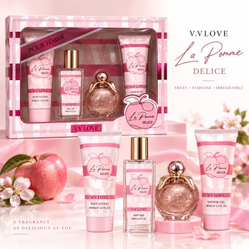 Set Cadou Damă V.V. Love La Pomme Delice 4 Piese – Eau de Parfum 30 ml, Body Mist 50 ml, Body Lotion 50 ml și Shower Gel 50 ml, 180 ml - Img 6