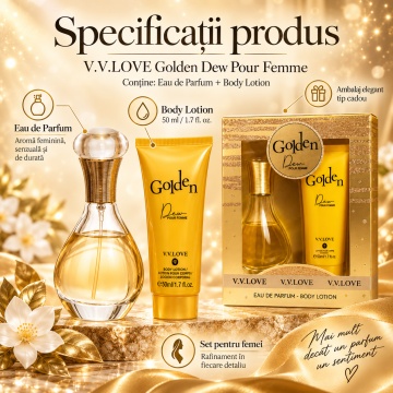 Set cadou V.V.Love Golden Dew Pour Femme, Eau de Parfum 30 ml + Body Lotion 50 ml, Parfum Feminin - Img 2