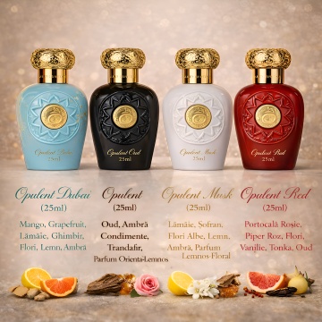 Set parfumuri arăbești unisex Lattafa Opulent Collection, 4 × 25 ml EDP, Opulent Dubai, Oud, Musk și Red, cu gentuță cadou - Img 3