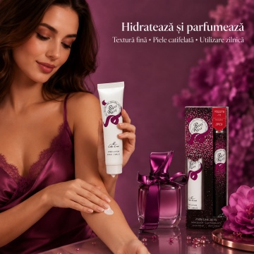Set Ricci Ricci 2x35 ml, Apă de Toaletă Damă 35 ml + Body Lotion 35 ml, Aromă Floral Fructată, Verde și Lemnoasă, Note de Rubarbă, Bergamotă, Datură, Tuberoză, Trandafir, Paciuli și Lemn de Santal - Img 6