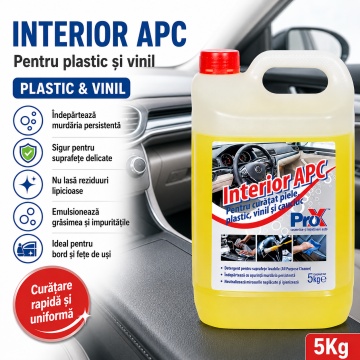 Soluție concentrată pentru curățat interior auto Interior APC PRO X, piele, plastic, vinil, cauciuc și suprafețe vopsite, efect mat, miros plăcut, detailing auto. 5 L, 4x Stickere - Img 3