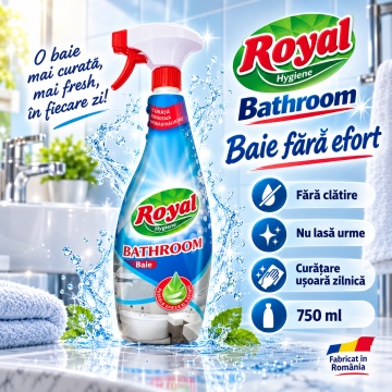 Solutie curatare baie Royal Hygiene Bathroom, Curățare Băie, Fără Clătire, Nu Lasă Urme, Curățare Ușoară Zilnică, Fabricat în România, 750 ml - Img 3