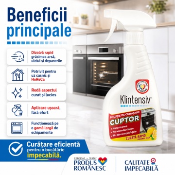 Soluție curățare cuptor Klintensiv, degresant profesional pentru grăsime arsă și depuneri carbonizate, pentru cuptoare, plite, tăvi, grătare și inox, 500 ml, 4x Stickere - Img 2