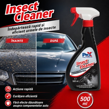 Soluție curățat insecte auto PRO X Insect Cleaner, pentru caroserie, parbriz, faruri și suprafețe exterioare, dizolvă urmele de insecte și murdăria organică, 500 ml, 4x Stickere - Img 3