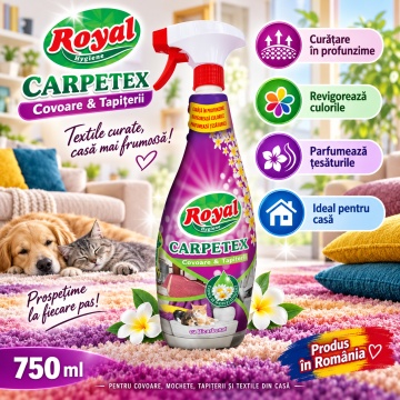 Soluție pentru Covoare și Tapițerii Royal Hygiene Carpetex, Curăță în Profunzime, Revigorează Culorile, Parfumează Țesăturile, Fabricat în România, 750 ml - Img 3