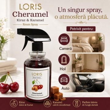 Spray Odorizant de Cameră, Hol, Baie și Auto Loris Pafum Cheramel Kiraz & Karamel, 500 ml, Aromă de Cireșe și Caramel - Img 7