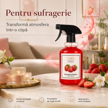 Spray Odorizant Loris Pafum Strawberry Garden, 500 ml, pentru Cameră, Hol, Baie și Auto, Aromă de Căpșuni - Img 5