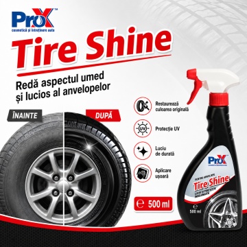 Tratament anvelope PRO X Tire Shine, dressing cu efect lucios și aspect umed, protecție UV, reîmprospătare culoare cauciuc, luciu și protecție îndelungată, 500 ml, 4x Stickere - Img 3