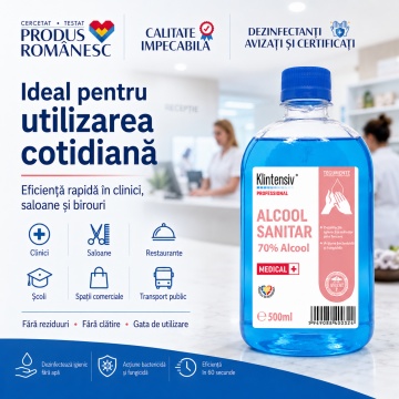 Alcool sanitar 70% Klintensiv Professional, dezinfectant pentru mâini și suprafețe, etanol 70%, acțiune rapidă, fără clătire, bactericid, levuricid și fungicid, aviz biocid, 500 ml, 4x Stickere - Img 5