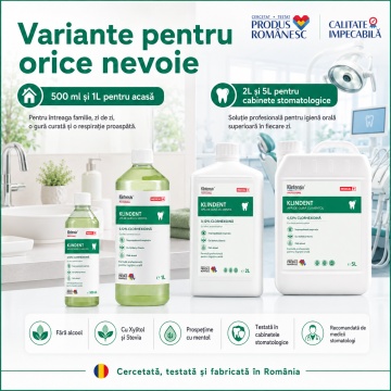 Apă de gură KLINDENT fără alcool, cu digluconat de clorhexidină 0,12%, xylitol și mentol, prospețime de durată, recomandată de medici stomatologi, produs românesc, 1 L, 4x Stickere - Img 5
