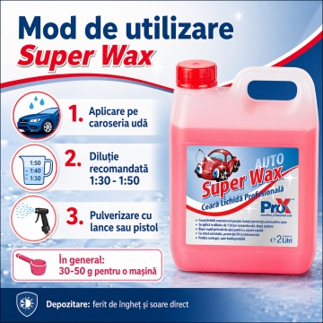 Ceară auto concentrată PRO X Super Wax, pentru uscare rapidă și protecție caroserie, efect hidrofob, luciu intens, protecție antistatică și anticorozivă, 2 L, 4x Stickere - Img 5