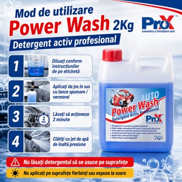 Detergent activ concentrat PRO X Power Wash, spumă activă pentru spălare auto cu presiune înaltă, curățare rapidă caroserie, luciu și protecție, 2 kg, 4x Stickere - Img 5