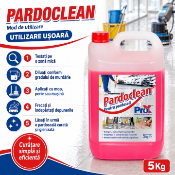 Detergent degresant concentrat pentru pardoseli dure Pardoclean PRO X, spumare redusă, pentru piatră naturală, gresie, ciment, suprafețe epoxidice, ateliere, fabrici, service-uri auto și spații comerciale, 5 kg, 4x Stickere - Img 5