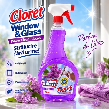 Detergent geamuri Cloret Window & Glass – Liliac, 750 ml - Img 5