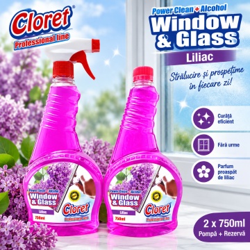 Detergent geamuri Cloret Window & Glass – Liliac (rezervă), 2 x 750 ml - Img 5