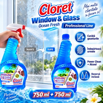 Detergent geamuri Cloret Window & Glass – Ocean Fresh (rezervă), 2 x 750 ml - Img 5