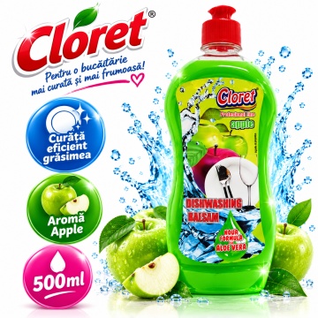 Detergent Lichid pentru Vase Cloret Dishwashing Liquid Citrus, Degresare și Curățare Eficientă, Aromă Apple, 500 ml