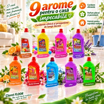 Detergent Pardoseli Cloret Buchet Oriental, Curățare Zilnică, Fără Clătire, pentru Mop și Lavetă, Parfum Oriental Intens, Fabricat în România, 1 L - Img 5