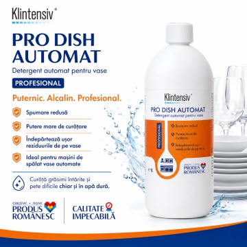 Detergent profesional pentru mașini de spălat vase Klintensiv PRO DISH, alcalin, concentrat, degresant puternic, anti-calcar, fără parfum, pentru HoReCa și bucătării colective, 5 L, 4x Stickere - Img 3