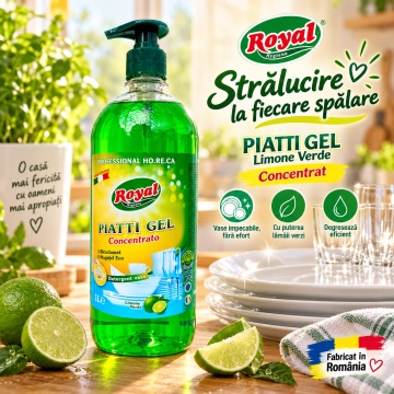 Detergent Vase Profesional Concentrat Royal Hygiene Piatti Gel Concentrato Lămâie Verde, Concentrat HoReCa, cu Bicarbonat și Mușețel, Formulă Eco Italiană, Fabricat în România, 1 L - Img 5