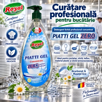 Detergent Vase Profesional Concentrat Royal Hygiene Piatti Zero, Fără Parfum și Coloranți, cu Bicarbonat și Mușețel, Formulă Eco Italiană, Fabricat în România, 800 ml - Img 5