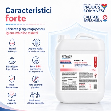 Dezinfectant mâini și piele Klinsept A, hidroalcoolic, 85% etanol, fără clătire, testat dermatologic, pentru dezinfectare igienică și chirurgicală, 5 L, 4x Stickere - Img 5