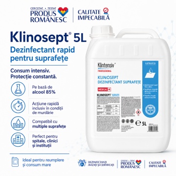 Dezinfectant rapid suprafețe și instrumentar Klintensiv Professional Klinosept, alcool 85%, spectru larg, pentru spitale, clinici mari, instituții și reumplere recipiente, aviz biocid, canistră 5 L, 4x Stickere - Img 4